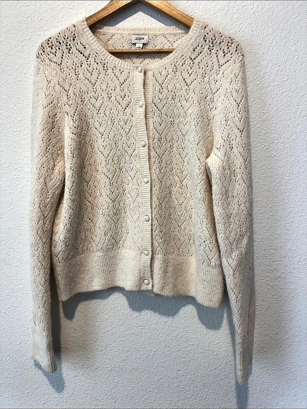 J.CREW Pointelle heart cardigan sweater Cream Cardigan Sweater size Large